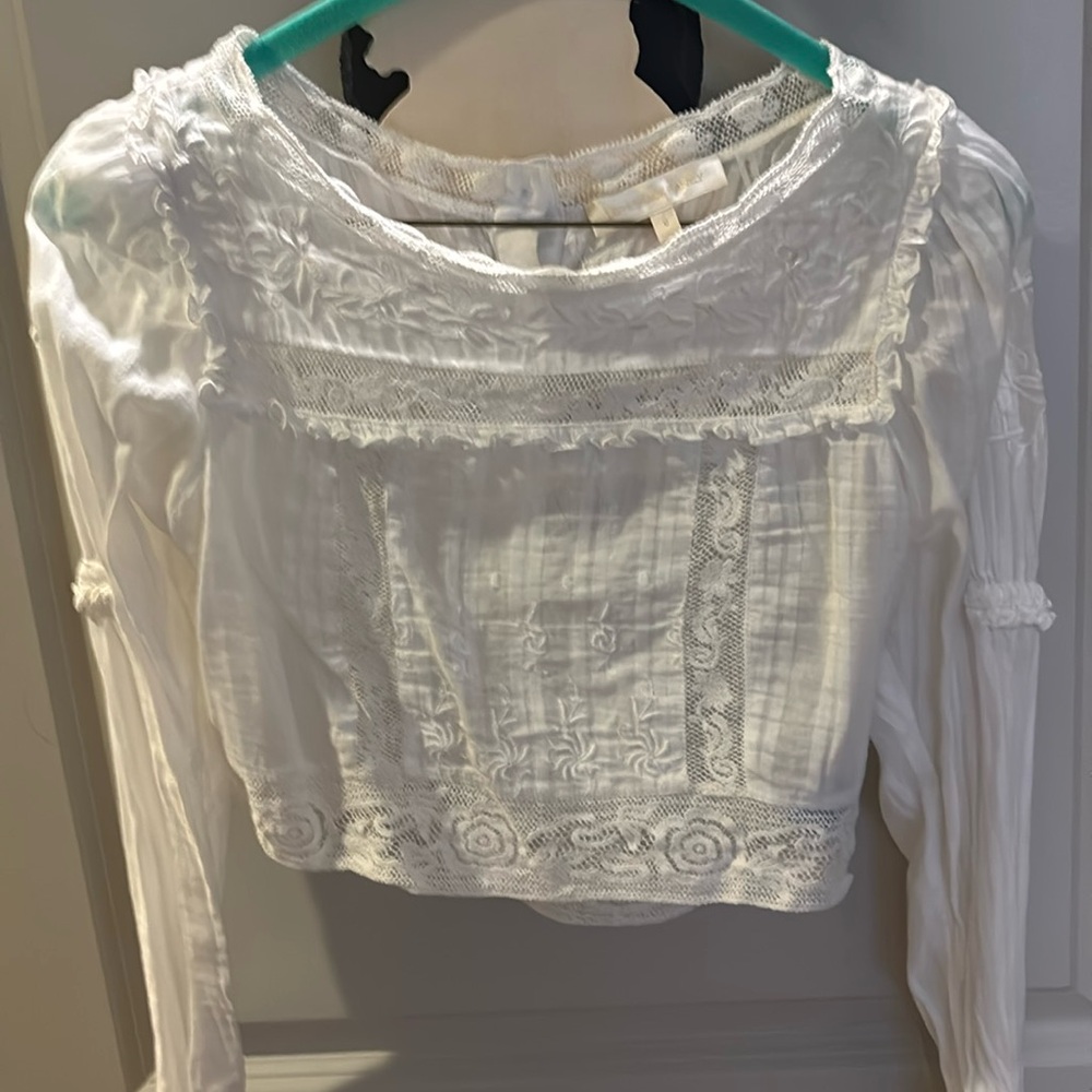 Loveshackfancy ivory lace crop blouse NWOT 0